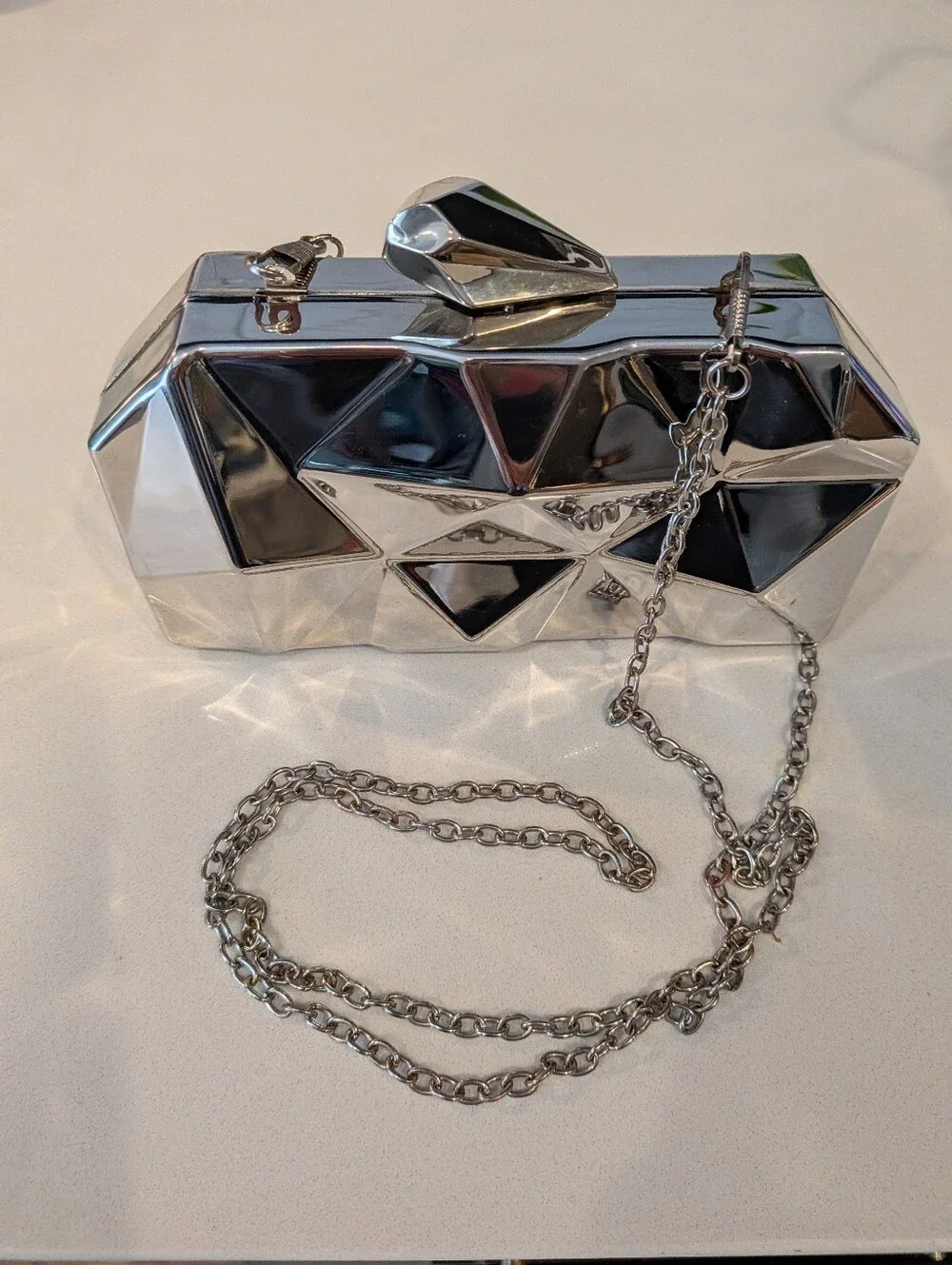 Lexi & Park Silver Geometric Metallic Evening Clutch 7